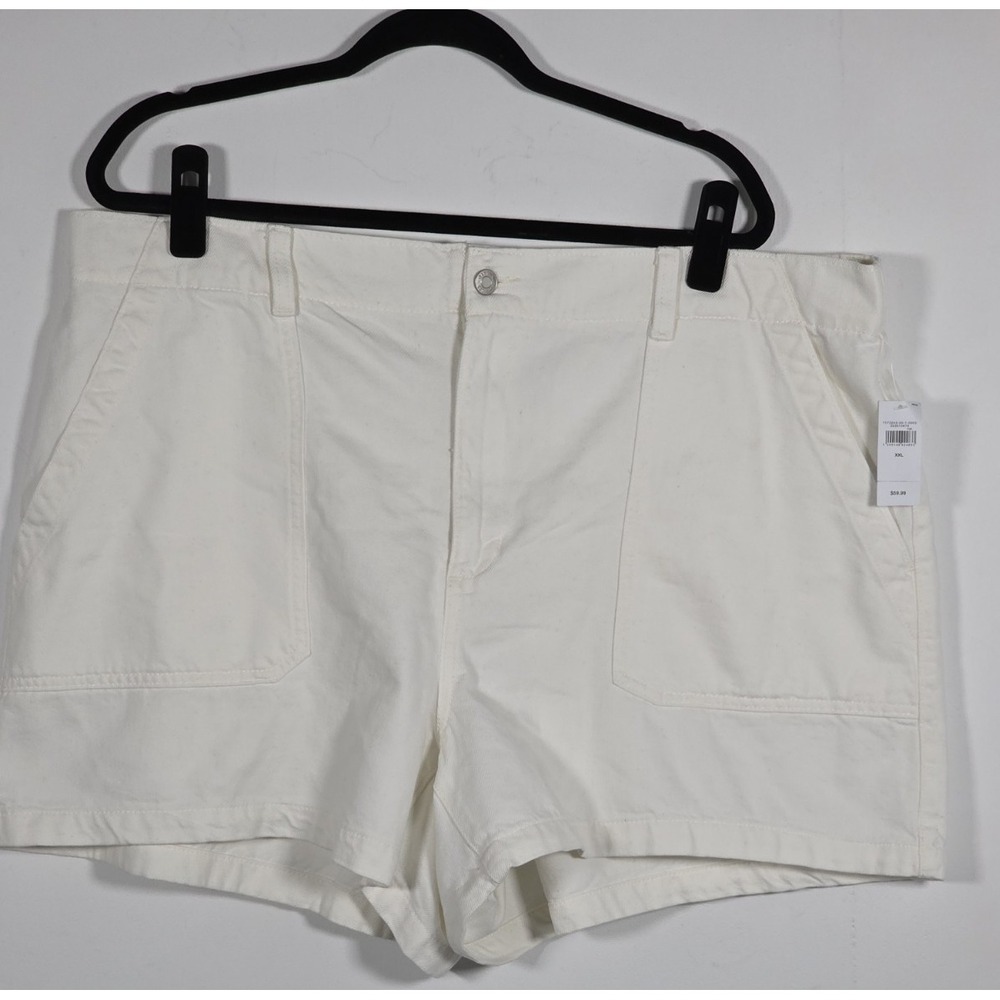 Gap Women XXL White Utility Denim Shorts Elastic Waist Stretch Pocket NWT
